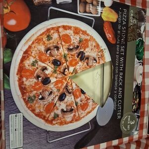 Croft & Barrow Pizza Stone Set with Rack and Cutter - White